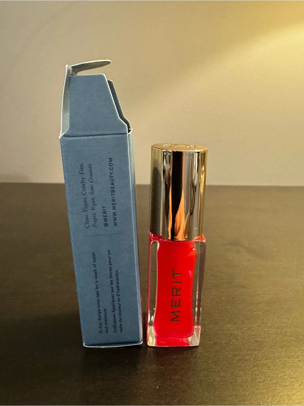 MERIT Shade Slick Gelee Tinted Lip Oil Maraschino (sheer red) .23 oz Full Size N
